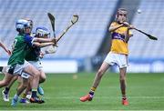 8 June 2022; Sam Mahony of St Laurence's, Kilmacud, in action against St Pius X BNS during the Corn Marino final at the Allianz Cumann na mBunscoil Hurling Finals in Croke Park, Dublin. Over 2,800 schools and 200,000 students are set to compete in the primary schools competition this year with finals taking place across the country. Allianz and Cumann na mBunscol are also gifting 500 footballs, 200 hurleys and 200 sliotars to schools across the country to welcome Ukrainian students into our national games and local communities. Photo by Piaras Ó Mídheach/Sportsfile