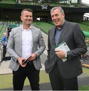 11 June 2022; Former Republic of Ireland goalkeepers Shay Given, left, and Packie Bonner before the UEFA Nations League B group 1 match between Republic of Ireland and Scotland at the Aviva Stadium in Dublin. Photo by Stephen McCarthy/Sportsfile