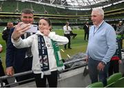 11 June 2022; Republic of Ireland manager Stephen Kenny poses for a selfie with supporters before the UEFA Nations League B group 1 match between Republic of Ireland and Scotland at the Aviva Stadium in Dublin. Photo by Stephen McCarthy/Sportsfile