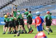 8 June 2022; Scoil Mhuire, Lucan, players celebrate after their side's victory over Belgrove BNS during the Corn Herald final at the Allianz Cumann na mBunscoil Hurling Finals in Croke Park, Dublin. Over 2,800 schools and 200,000 students are set to compete in the primary schools competition this year with finals taking place across the country. Allianz and Cumann na mBunscol are also gifting 500 footballs, 200 hurleys and 200 sliotars to schools across the country to welcome Ukrainian students into our national games and local communities. Photo by Piaras Ó Mídheach/Sportsfile
