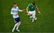 11 June 2022; Jason Knight of Republic of Ireland and Scott McTominay of Scotland during the UEFA Nations League B group 1 match between Republic of Ireland and Scotland at the Aviva Stadium in Dublin. Photo by Ben McShane/Sportsfile