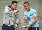 11 June 2022; Donegal manager Maxi Curran, right, and Donegal maor foirne Mark McHugh before the TG4 All-Ireland Ladies Football Senior Championship Group D - Round 1 match between Donegal and Waterford at St Brendan's Park in Birr, Offaly. Photo by Sam Barnes/Sportsfile