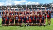 8 June 2022; Players of St Olaf's, Sandyford, celebrates after their side's victory over Garran Mhuire, Goatstown, during the Corn Haughey final at the Allianz Cumann na mBunscoil Hurling Finals in Croke Park, Dublin. Over 2,800 schools and 200,000 students are set to compete in the primary schools competition this year with finals taking place across the country. Allianz and Cumann na mBunscol are also gifting 500 footballs, 200 hurleys and 200 sliotars to schools across the country to welcome Ukrainian students into our national games and local communities. Photo by Piaras Ó Mídheach/Sportsfile