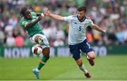 11 June 2022; Grant Hanley of Scotland and Michael Obafemi of Republic of Ireland during the UEFA Nations League B group 1 match between Republic of Ireland and Scotland at the Aviva Stadium in Dublin. Photo by Stephen McCarthy/Sportsfile