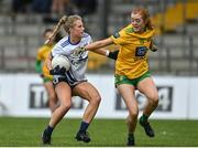 11 June 2022; Aine O'Neill of Waterford in action against Deirdre Foley of Donegal during the TG4 All-Ireland Ladies Football Senior Championship Group D - Round 1 match between Donegal and Waterford at St Brendan's Park in Birr, Offaly. Photo by Sam Barnes/Sportsfile