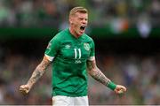 11 June 2022; James McClean of Republic of Ireland celebrates his side's first goal scored by Alan Browne during the UEFA Nations League B group 1 match between Republic of Ireland and Scotland at the Aviva Stadium in Dublin. Photo by Seb Daly/Sportsfile