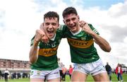 11 June 2022; Paddy Lane, left, and Evan Boyle of Kerry celebrate after the Electric Ireland GAA Football All-Ireland Minor Championship Quarter-Final match between Tyrone and Kerry at MW Hire O'Moore Park in Portlaoise, Laois. Photo by David Fitzgerald/Sportsfile