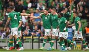 11 June 2022; Alan Browne of Republic of Ireland, 14, celebrates with teammates after scoring their side's first goal during the UEFA Nations League B group 1 match between Republic of Ireland and Scotland at the Aviva Stadium in Dublin. Photo by Seb Daly/Sportsfile