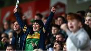 11 June 2022; A Kerry supporter celebrates late in the Electric Ireland GAA Football All-Ireland Minor Championship Quarter-Final match between Tyrone and Kerry at MW Hire O'Moore Park in Portlaoise, Laois. Photo by David Fitzgerald/Sportsfile
