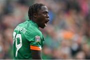 11 June 2022; Michael Obafemi of Republic of Ireland celebrates after scoring his side's third goal during the UEFA Nations League B group 1 match between Republic of Ireland and Scotland at the Aviva Stadium in Dublin. Photo by Stephen McCarthy/Sportsfile