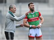 11 June 2022; Mayo manager James Horan in conversation with Aidan O’Shea of Mayo during the GAA Football All-Ireland Senior Championship Round 2 match between Mayo and Kildare at Croke Park in Dublin. Photo by Piaras Ó Mídheach/Sportsfile