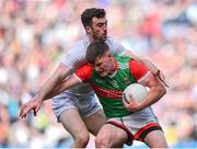 11 June 2022; James Carr of Mayo in action against Kevin Flynn of Kildare during the GAA Football All-Ireland Senior Championship Round 2 match between Mayo and Kildare at Croke Park in Dublin. Photo by Piaras Ó Mídheach/Sportsfile