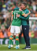 11 June 2022; Republic of Ireland manager Stephen Kenny and James McClean of Republic of Ireland after their side's victory in the UEFA Nations League B group 1 match between Republic of Ireland and Scotland at the Aviva Stadium in Dublin. Photo by Eóin Noonan/Sportsfile
