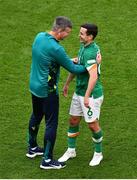 11 June 2022; Republic of Ireland manager Stephen Kenny and Josh Cullen of Republic of Ireland after their side's victory in the UEFA Nations League B group 1 match between Republic of Ireland and Scotland at the Aviva Stadium in Dublin. Photo by Ben McShane/Sportsfile