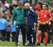 11 June 2022; Republic of Ireland manager Stephen Kenny, left, and Scotland manager Steve Clarke during the UEFA Nations League B group 1 match between Republic of Ireland and Scotland at the Aviva Stadium in Dublin. Photo by Eóin Noonan/Sportsfile