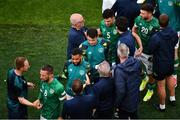 11 June 2022; Republic of Ireland players are congratulated by backroom staff after their side's victory in the UEFA Nations League B group 1 match between Republic of Ireland and Scotland at the Aviva Stadium in Dublin. Photo by Ben McShane/Sportsfile