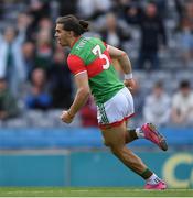 11 June 2022; Oisín Mullin of Mayo celebrates scoring a goal, in the 62nd minute, during the GAA Football All-Ireland Senior Championship Round 2 match between Mayo and Kildare at Croke Park in Dublin. Photo by Ray McManus/Sportsfile