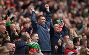 11 June 2022; Mayo supporters, in the Cusack Stand, celebrate a point, during the GAA Football All-Ireland Senior Championship Round 2 match between Mayo and Kildare at Croke Park in Dublin. Photo by Ray McManus/Sportsfile