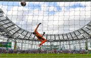 11 June 2022; Scotland goalkeeper Craig Gordon fails to stop the shot at goal by Michael Obafemi of Republic of Ireland during the UEFA Nations League B group 1 match between Republic of Ireland and Scotland at the Aviva Stadium in Dublin. Photo by Eóin Noonan/Sportsfile