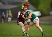 11 June 2022; Eilís Lynch of Kerry in action against Kate Slevin of Galway during the TG4 All-Ireland Ladies Football Senior Championship Group C - Round 1 match between Kerry and Galway at St Brendan's Park in Birr, Offaly. Photo by Sam Barnes/Sportsfile