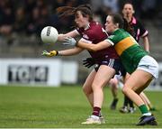 11 June 2022; Leanne Coen of Galway in action against Aoife Dillane of Kerry during the TG4 All-Ireland Ladies Football Senior Championship Group C - Round 1 match between Kerry and Galway at St Brendan's Park in Birr, Offaly. Photo by Sam Barnes/Sportsfile