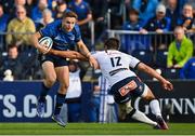 10 June 2022; Jordan Larmour of Leinster is tackled by Harold Vorster during the United Rugby Championship Semi-Final match between Leinster and Vodacom Bulls at the RDS Arena in Dublin. Photo by Brendan Moran/Sportsfile