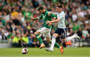 11 June 2022; Troy Parrott of Republic of Ireland in action against Billy Gilmour of Scotland during the UEFA Nations League B group 1 match between Republic of Ireland and Scotland at the Aviva Stadium in Dublin. Photo by Seb Daly/Sportsfile