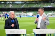 11 June 2022; Former Republic of Ireland internationals and RTÉ analysts Shay Given, right, and Ray Houghton before the UEFA Nations League B group 1 match between Republic of Ireland and Scotland at the Aviva Stadium in Dublin. Photo by Stephen McCarthy/Sportsfile