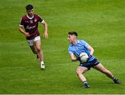 12 June 2022; Emmet Brady of Dublin in action against Éanna Monaghan of Galway during the Electric Ireland GAA Football All-Ireland Minor Championship Quarter-Final match between Dublin and Galway at O'Connor Park in Tullamore, Offaly. Photo by Piaras Ó Mídheach/Sportsfile