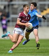 12 June 2022; Jack Lonergan of Galway in action against Luke O'Boyle of Dublin during the Electric Ireland GAA Football All-Ireland Minor Championship Quarter-Final match between Dublin and Galway at O'Connor Park in Tullamore, Offaly. Photo by Piaras Ó Mídheach/Sportsfile