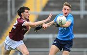 12 June 2022; Daniel McCarthy of Dublin in action against Fionn O'Connor of Galway during the Electric Ireland GAA Football All-Ireland Minor Championship Quarter-Final match between Dublin and Galway at O'Connor Park in Tullamore, Offaly. Photo by Piaras Ó Mídheach/Sportsfile