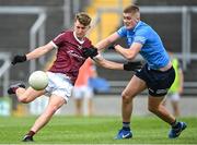 12 June 2022; Owen Morgan of Galway in action against Dylan Clark of Dublin during the Electric Ireland GAA Football All-Ireland Minor Championship Quarter-Final match between Dublin and Galway at O'Connor Park in Tullamore, Offaly. Photo by Piaras Ó Mídheach/Sportsfile