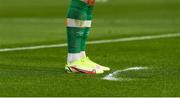 11 June 2022; A detailed view of the socks worn by Conor Hourihane of Republic of Ireland during the UEFA Nations League B group 1 match between Republic of Ireland and Scotland at the Aviva Stadium in Dublin. Photo by Eóin Noonan/Sportsfile