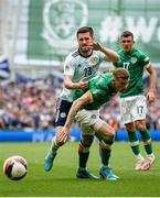 11 June 2022; James McClean of Republic of Ireland in action against Anthony Ralston of Scotland during the UEFA Nations League B group 1 match between Republic of Ireland and Scotland at the Aviva Stadium in Dublin. Photo by Eóin Noonan/Sportsfile