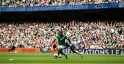 11 June 2022; Michael Obafemi of Republic of Ireland in action against John McGinn of Scotland during the UEFA Nations League B group 1 match between Republic of Ireland and Scotland at the Aviva Stadium in Dublin. Photo by Eóin Noonan/Sportsfile