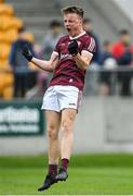 12 June 2022; Ryan Flaherty of Galway celebrates after his side's victory in the Electric Ireland GAA Football All-Ireland Minor Championship Quarter-Final match between Dublin and Galway at O'Connor Park in Tullamore, Offaly. Photo by Piaras Ó Mídheach/Sportsfile