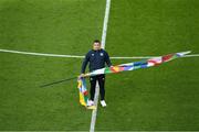 8 June 2022; Nations League flag bearer before the UEFA Nations League B group 1 match between Republic of Ireland and Ukraine at Aviva Stadium in Dublin. Photo by Eóin Noonan/Sportsfile