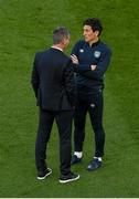 8 June 2022; Republic of Ireland coach Keith Andrews with Republic of Ireland manager Stephen Kenny before the UEFA Nations League B group 1 match between Republic of Ireland and Ukraine at Aviva Stadium in Dublin. Photo by Eóin Noonan/Sportsfile