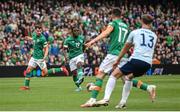 11 June 2022; Michael Obafemi of Republic of Ireland watches the run of Troy Parrott in the build up to their second goal during the UEFA Nations League B group 1 match between Republic of Ireland and Scotland at the Aviva Stadium in Dublin. Photo by Stephen McCarthy/Sportsfile