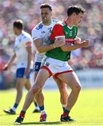 4 June 2022; Dessie Ward of Monaghan and Diarmuid O'Connor of Mayo tangle before the start of the second half during the GAA Football All-Ireland Senior Championship Round 1 match between Mayo and Monaghan at Hastings Insurance MacHale Park in Castlebar, Mayo. Photo by Piaras Ó Mídheach/Sportsfile