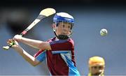 8 June 2022; Ferdia Gallagher of St Fiachra's NS Beamount in action against St Patrick's BNS Drumcondra in the Corn FODH final during the Allianz Cumann na mBunscoil Hurling Finals in Croke Park, Dublin. Over 2,800 schools and 200,000 students are set to compete in the primary schools competition this year with finals taking place across the country. Allianz and Cumann na mBunscol are also gifting 500 footballs, 200 hurleys and 200 sliotars to schools across the country to welcome Ukrainian students into our national games and local communities. Photo by Piaras Ó Mídheach/Sportsfile