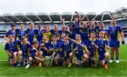8 June 2022; St Patrick's BNS Drumcondra players celebrate after beating St Fiachra's NS Beamount in the Corn FODH final during the Allianz Cumann na mBunscoil Hurling Finals in Croke Park, Dublin. Over 2,800 schools and 200,000 students are set to compete in the primary schools competition this year with finals taking place across the country. Allianz and Cumann na mBunscol are also gifting 500 footballs, 200 hurleys and 200 sliotars to schools across the country to welcome Ukrainian students into our national games and local communities. Photo by Piaras Ó Mídheach/Sportsfile