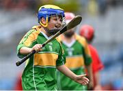 8 June 2022; Oisín Mag Fhearaigh of Scoil Oilibheir, Coolmine, celebrates during the Corn Tom Ryder against Holy Trinity SNS at the Allianz Cumann na mBunscoil Hurling Finals in Croke Park, Dublin. Over 2,800 schools and 200,000 students are set to compete in the primary schools competition this year with finals taking place across the country. Allianz and Cumann na mBunscol are also gifting 500 footballs, 200 hurleys and 200 sliotars to schools across the country to welcome Ukrainian students into our national games and local communities. Photo by Piaras Ó Mídheach/Sportsfile