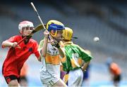 8 June 2022; Ozzy Mac Aodha Bhuí of Scoil Olibheir, Coolmine, during the Corn Tom Ryder final against Holy Trinity SNS in the at the Allianz Cumann na mBunscoil Hurling Finals in Croke Park, Dublin. Over 2,800 schools and 200,000 students are set to compete in the primary schools competition this year with finals taking place across the country. Allianz and Cumann na mBunscol are also gifting 500 footballs, 200 hurleys and 200 sliotars to schools across the country to welcome Ukrainian students into our national games and local communities. Photo by Piaras Ó Mídheach/Sportsfile