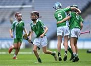 8 June 2022; Aidan Ó Mórdha of Scoil Naithí, 10, celebrates after his side's victory over Scoil Treasa, Firhouse, in the Corn Sean O Rinn final during the Allianz Cumann na mBunscoil Hurling Finals in Croke Park, Dublin. Over 2,800 schools and 200,000 students are set to compete in the primary schools competition this year with finals taking place across the country. Allianz and Cumann na mBunscol are also gifting 500 footballs, 200 hurleys and 200 sliotars to schools across the country to welcome Ukrainian students into our national games and local communities. Photo by Piaras Ó Mídheach/Sportsfile