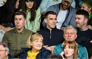 12 June 2022; Republic of Ireland captain Seamus Coleman, with his brother Francis, left, during the GAA Football All-Ireland Senior Championship Round 2 match between between Donegal and Armagh at St Tiernach's Park in Clones, Monaghan. Photo by Ramsey Cardy/Sportsfile