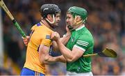 5 June 2022; Tony Kelly of Clare, left, and Seán Finn of Limerick during the Munster GAA Hurling Senior Championship Final match between Limerick and Clare at FBD Semple Stadium in Thurles, Tipperary. Photo by Brendan Moran/Sportsfile