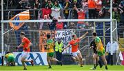 12 June 2022; Rian O'Neill of Armagh celebrates after scoring his side's second goal, from a penalty, during the GAA Football All-Ireland Senior Championship Round 2 match between between Donegal and Armagh at St Tiernach's Park in Clones, Monaghan. Photo by Ramsey Cardy/Sportsfile