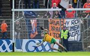 12 June 2022; Acting Donegal goalkeeper Caolan McGonagle fails to stop a penalty by Rian O'Neill of Armagh during the GAA Football All-Ireland Senior Championship Round 2 match between between Donegal and Armagh at St Tiernach's Park in Clones, Monaghan. Photo by Ramsey Cardy/Sportsfile