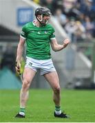 5 June 2022; Declan Hannon of Limerick celebrates after putting his side ahead with the second last point of normal time during the Munster GAA Hurling Senior Championship Final match between Limerick and Clare at FBD Semple Stadium in Thurles, Tipperary. Photo by Brendan Moran/Sportsfile